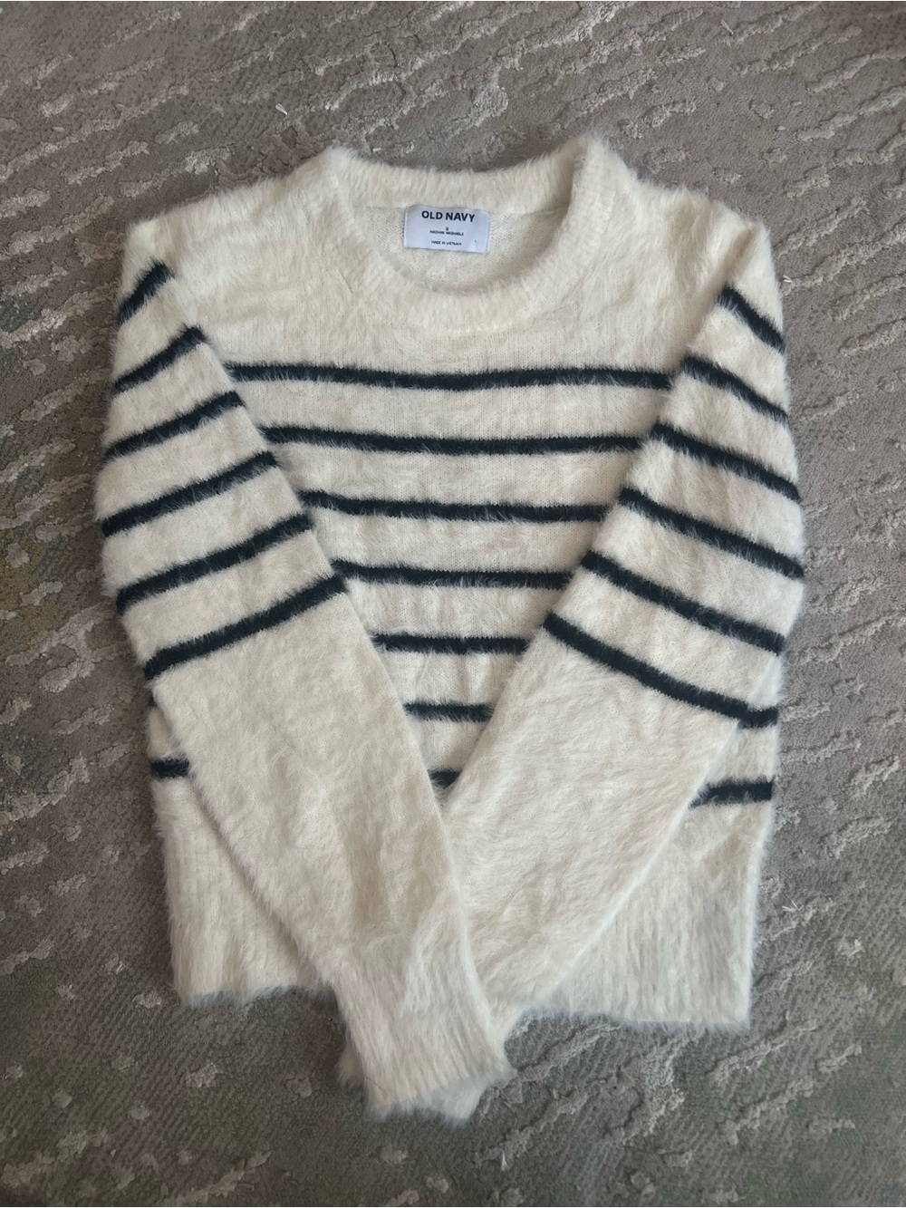 Old Navy Fuzzy Cream Sweater with Black Stripes